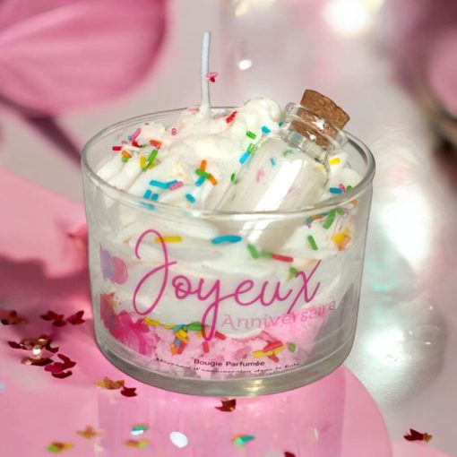 bougie chantilly message fiole joyeux anniversaire