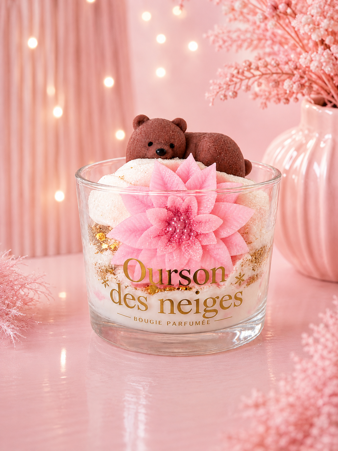 Bougie-Ourson-des-neiges-scintillante2 Verrine Ourson rose – Image 1